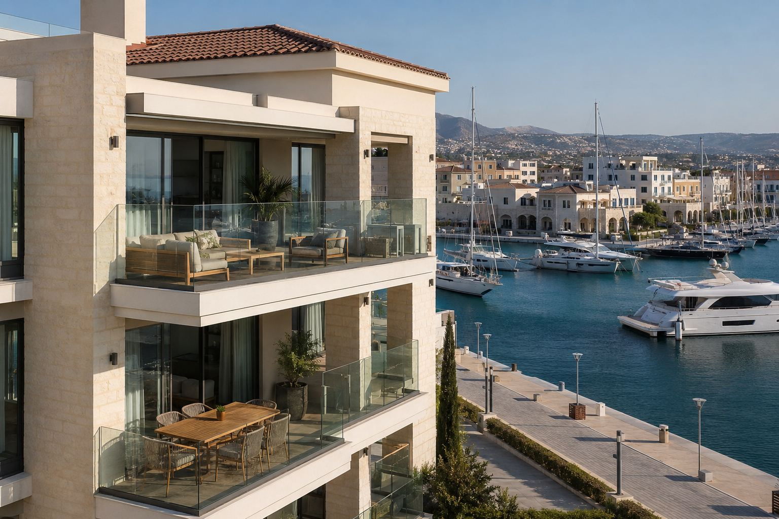 Marina apartment balcony over the water
